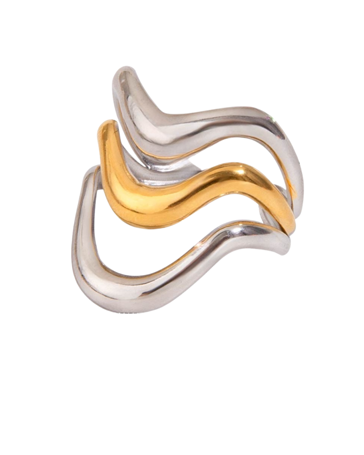 Anillo bicolor tres olas