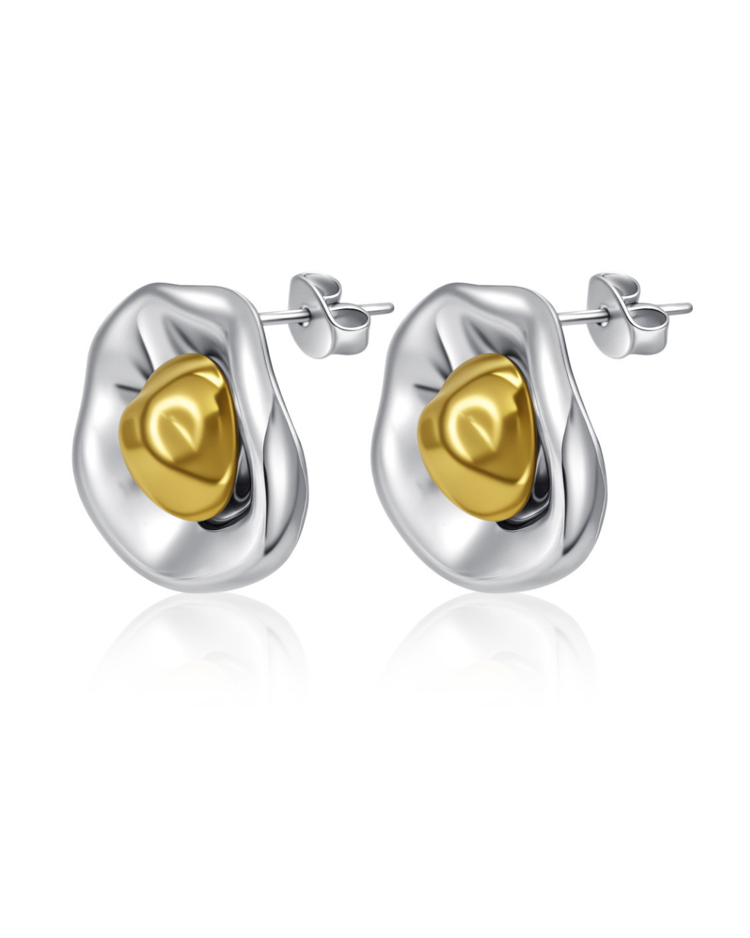 Aretes medio ovalo bicolor