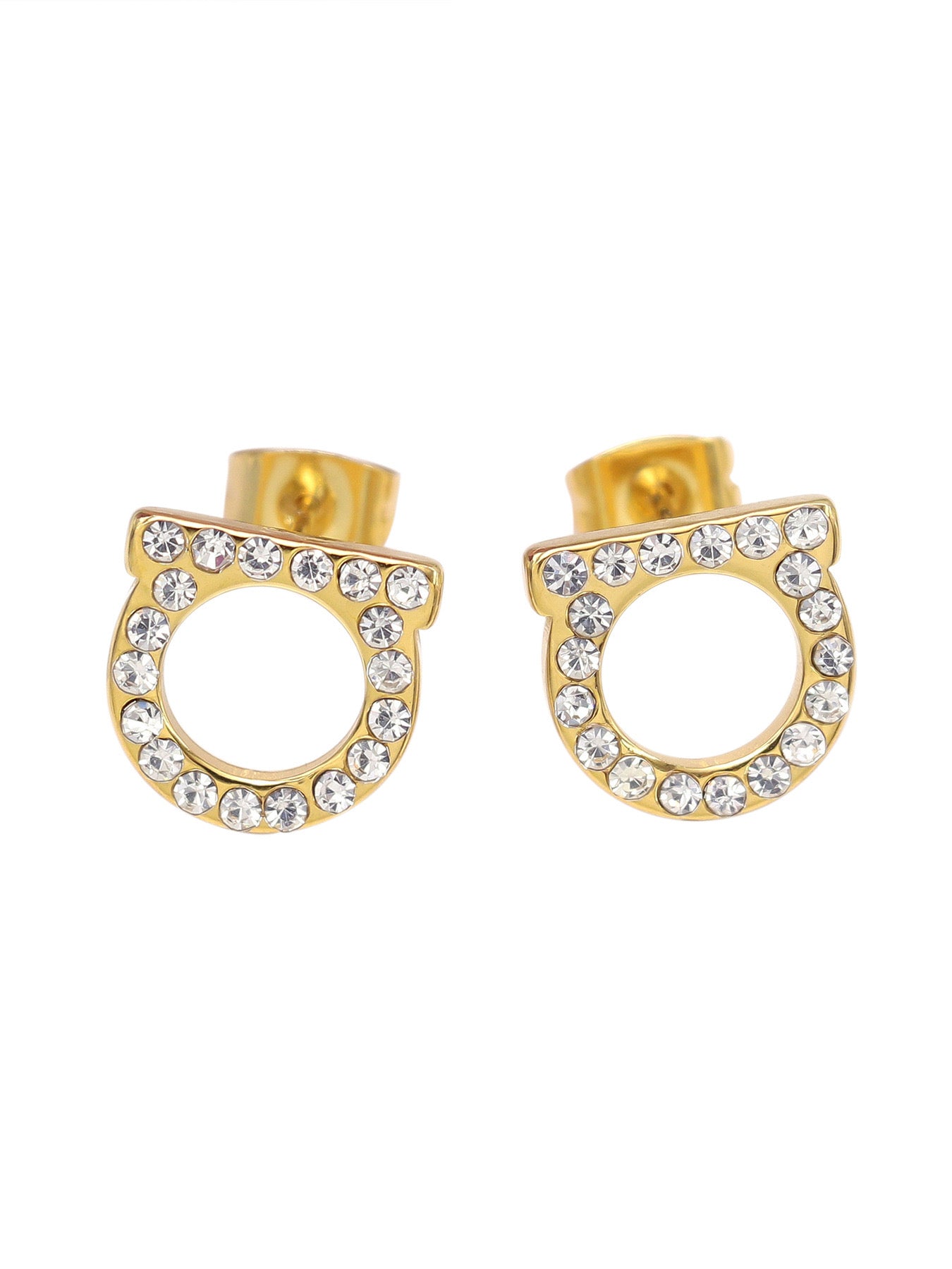 Aretes dorado tipo botón pequeño diamante