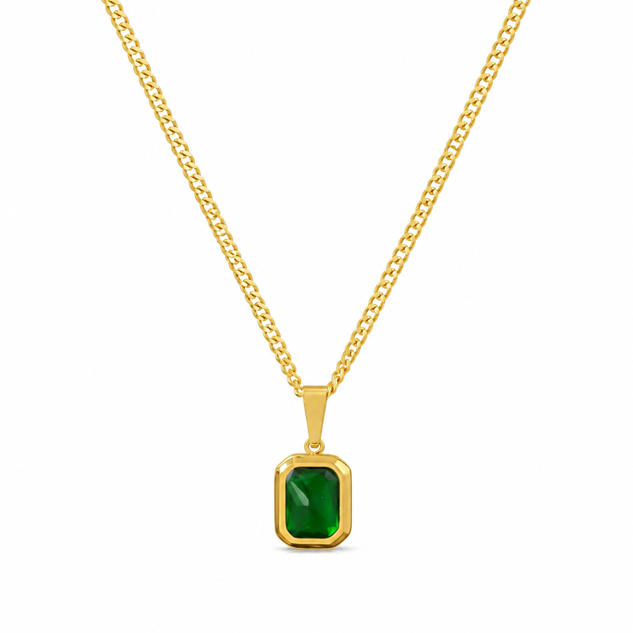 Cadena dorada con piedra verde
