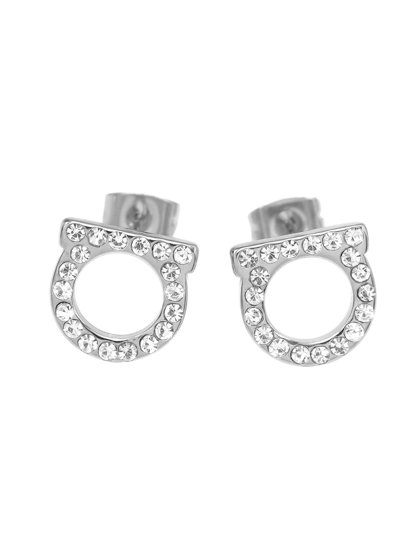 Aretes plateado tipo boton diamante