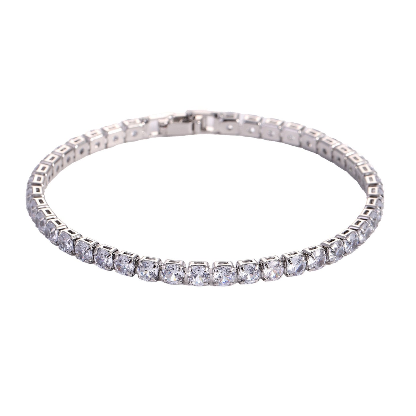 Pulsera plateada con piedras -baño de oro 17cm