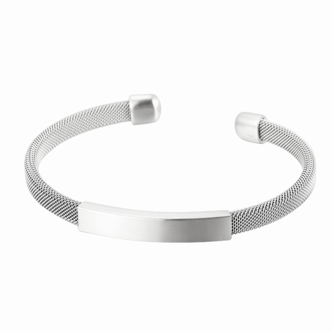 Pulsera abierta con barra plata hombre