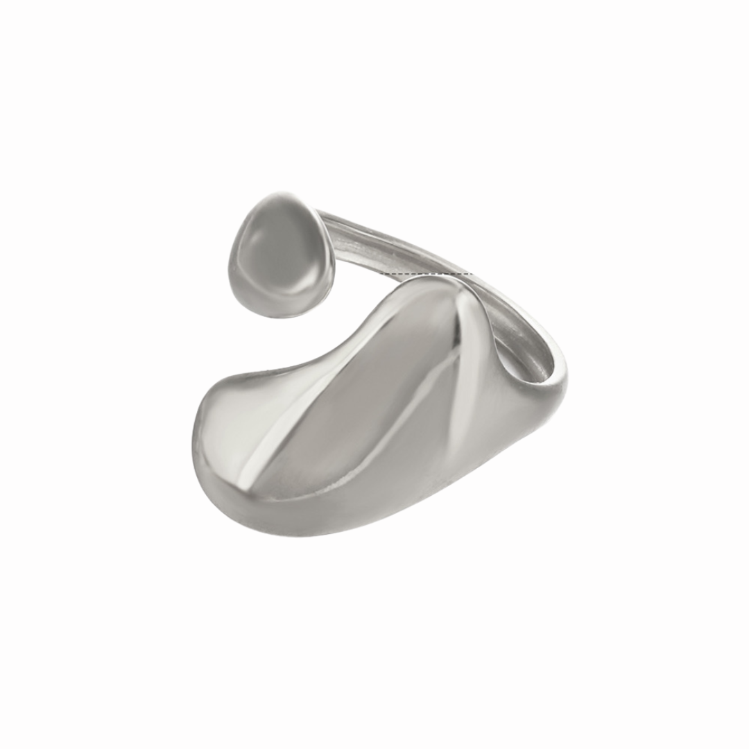 Anillo semi abierto con gotas plateado