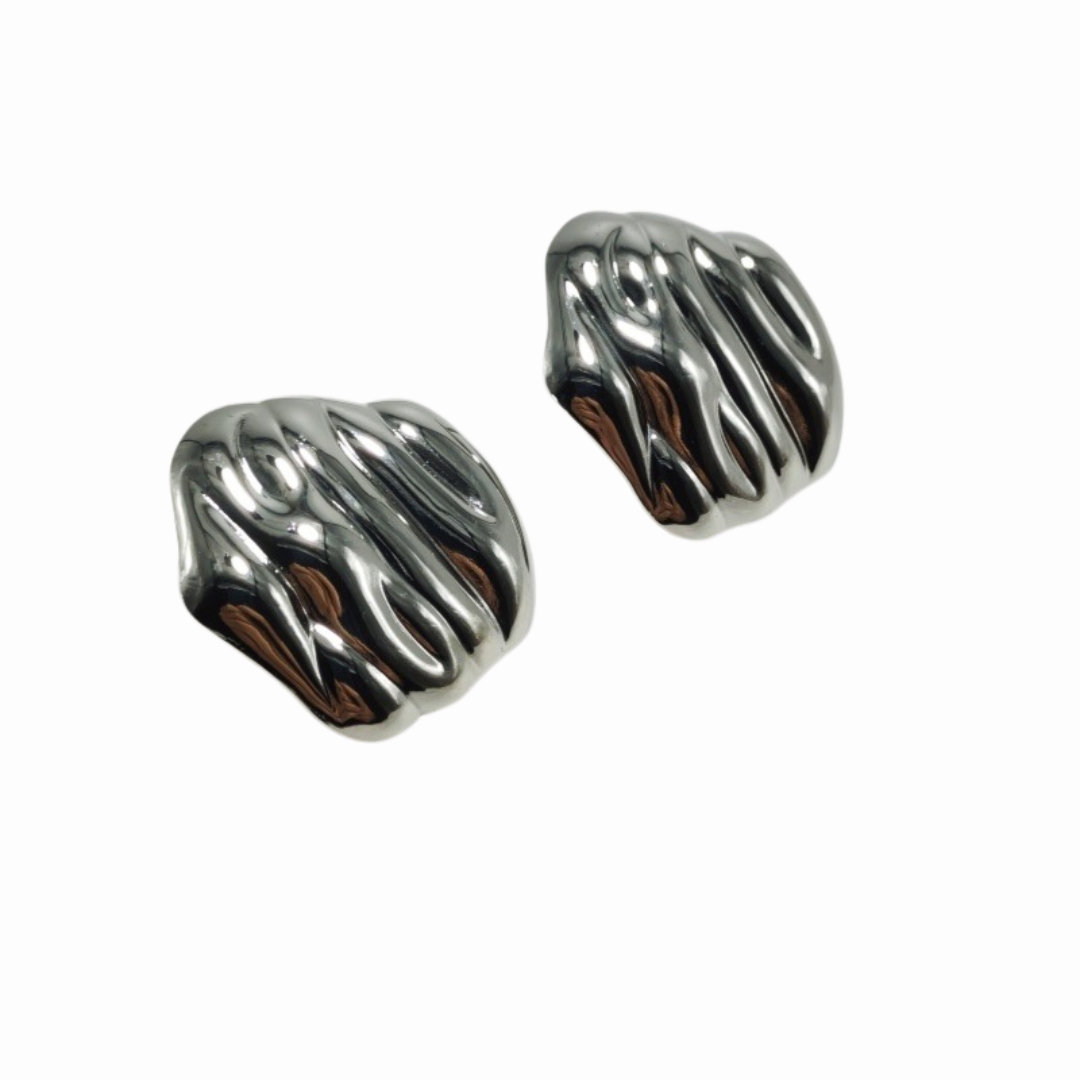 Aretes ovalado plateado corrugado