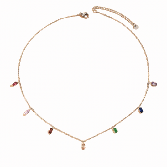Cadena con piedra de colores dorad