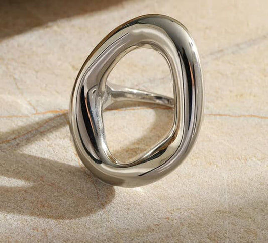 Anillo circulo grande plateado